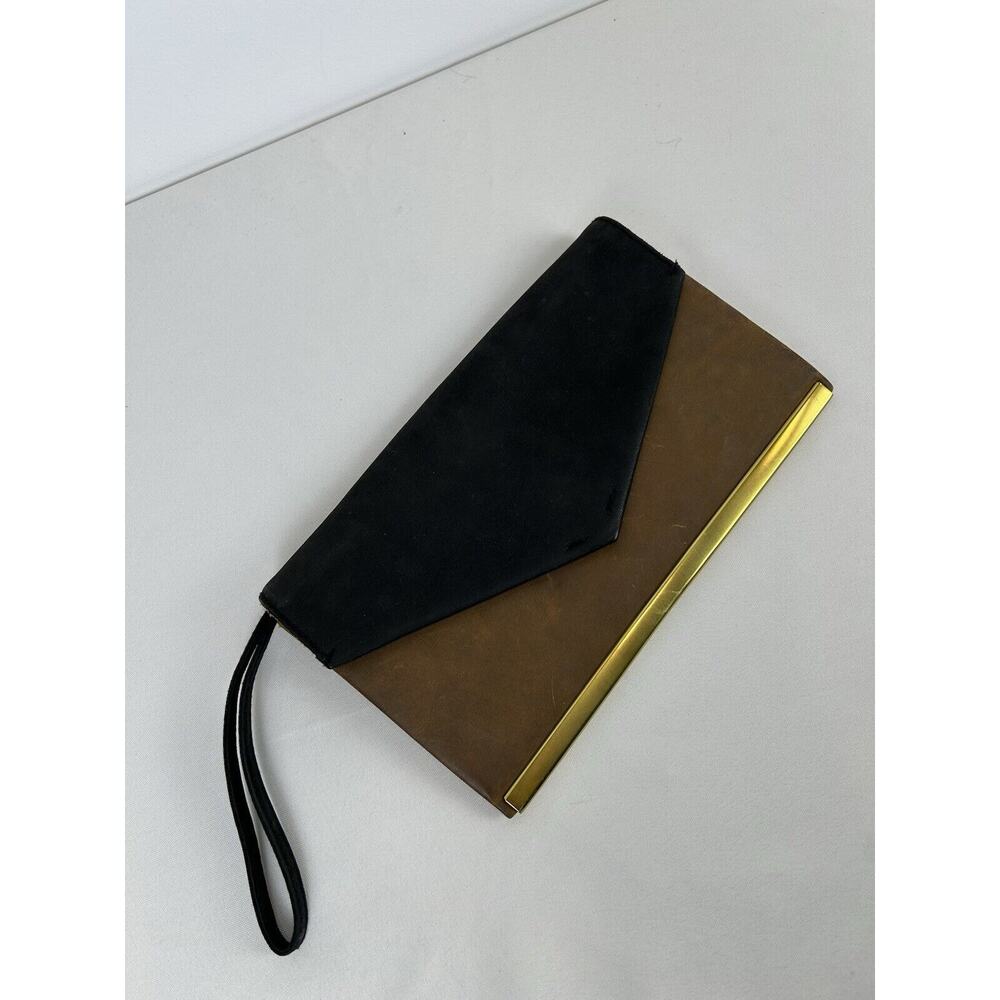 Rare‎ NWT Madewell Clutch Envelope Black Brown Leather Brass Colorblock Flap